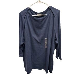 Style & Co Shirt Women 3X Navy Blue Pima Cotton 3/4 Sleeve Crew Neck Top New